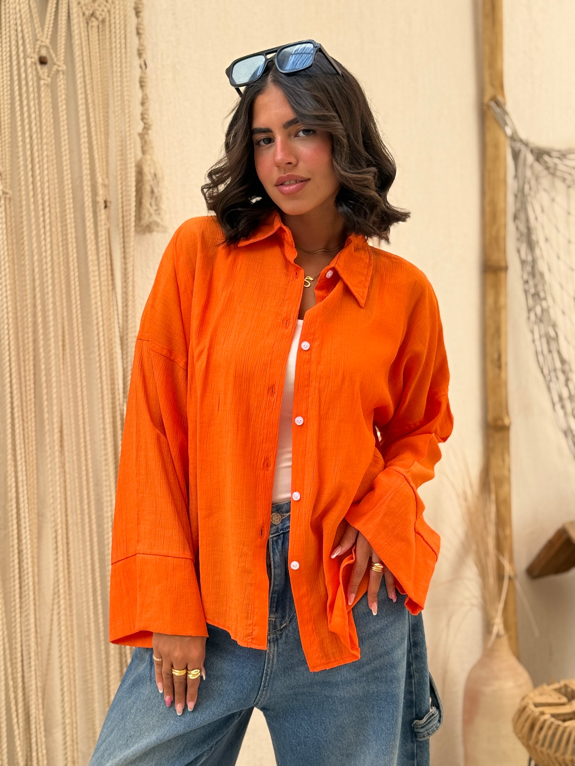 Orange linen summer shirt