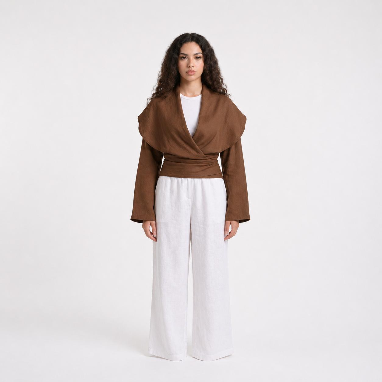 NOVA two way blouse-brown