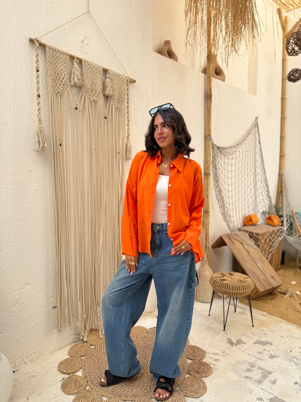 Orange linen summer shirt