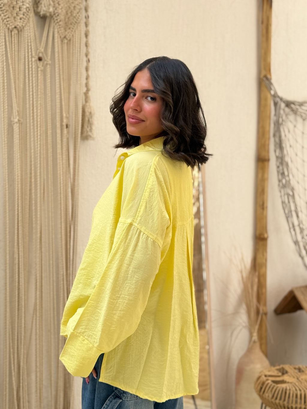 Yellow linen summer shirt