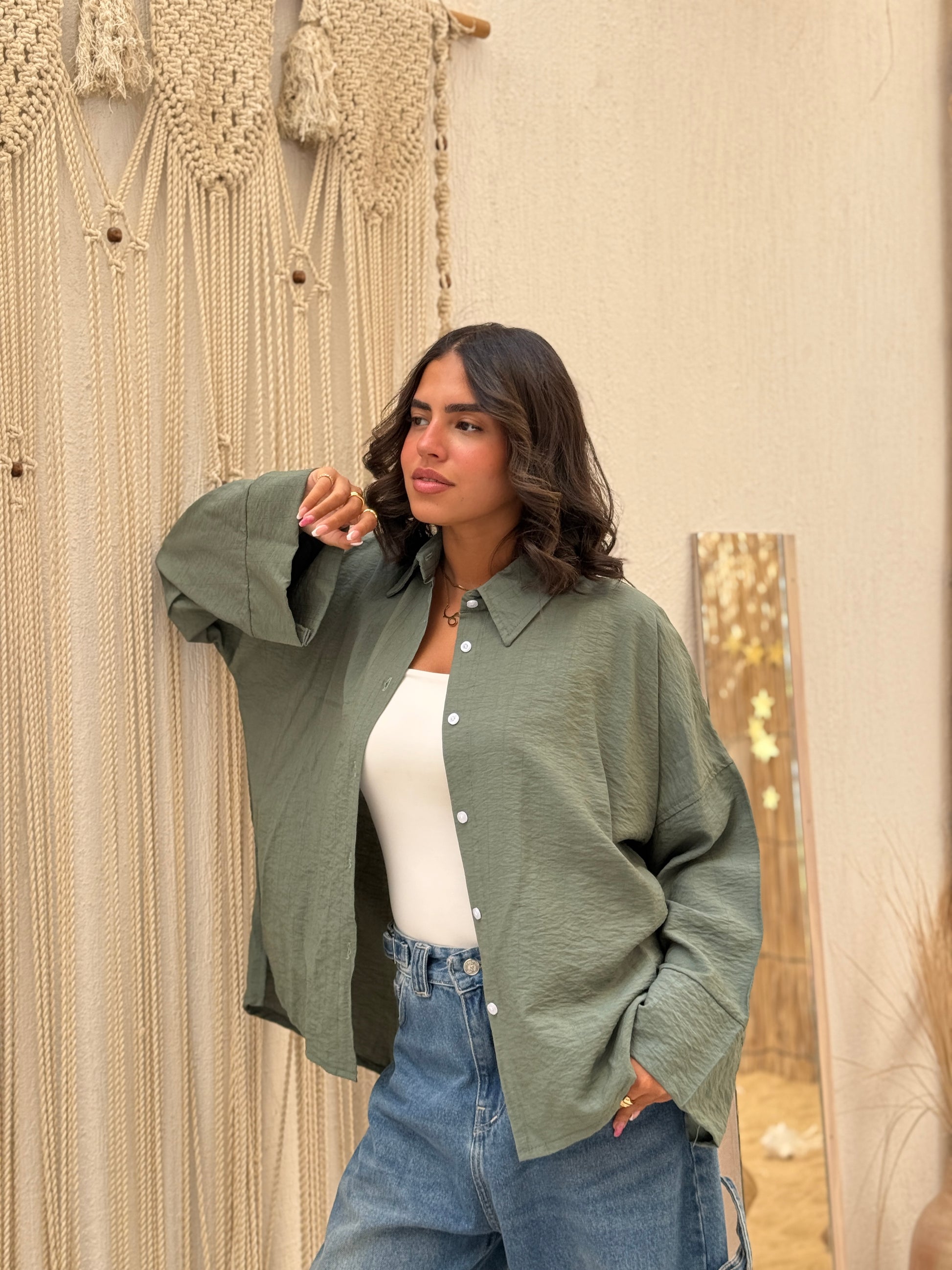 dark green linen summer shirt