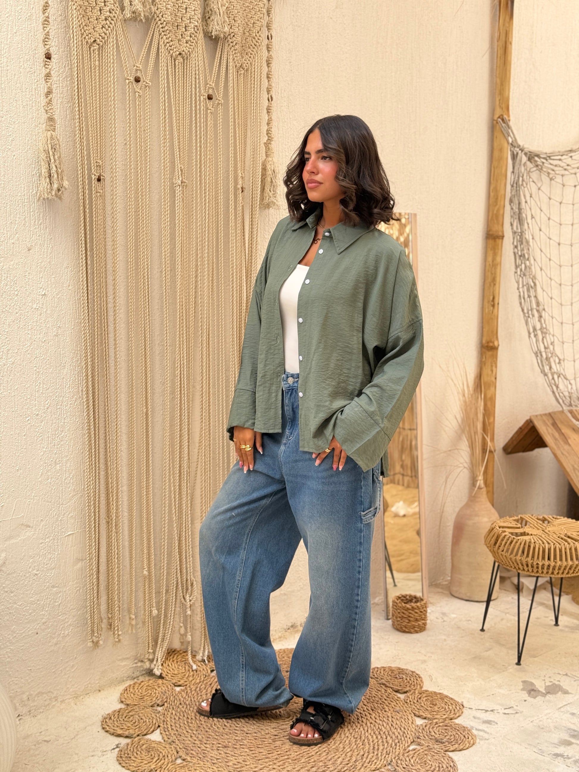 dark green linen summer shirt