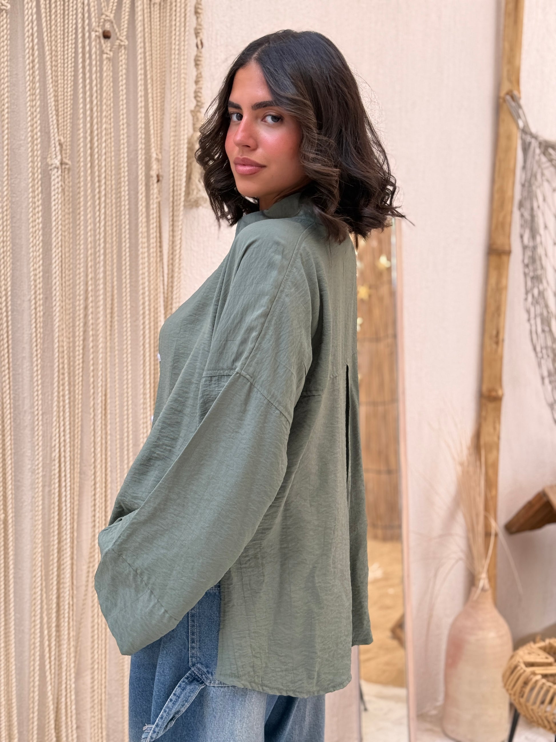dark green linen summer shirt