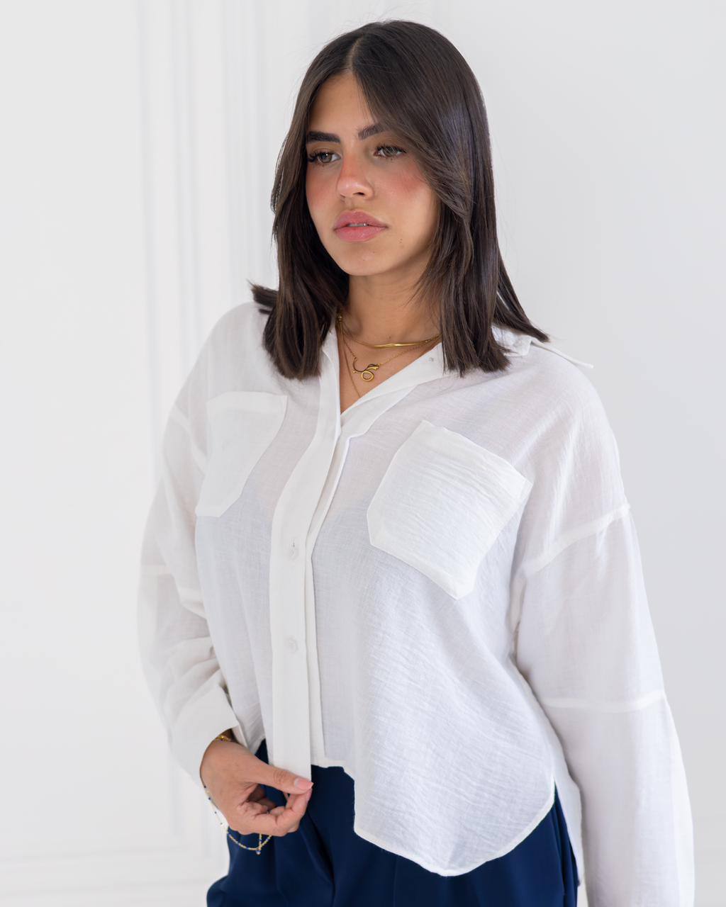 Cropped Linen Shirt – White